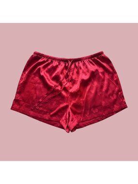 Satin Pajama Shorts Red Cherry Print Drawstring Size Large stretchy